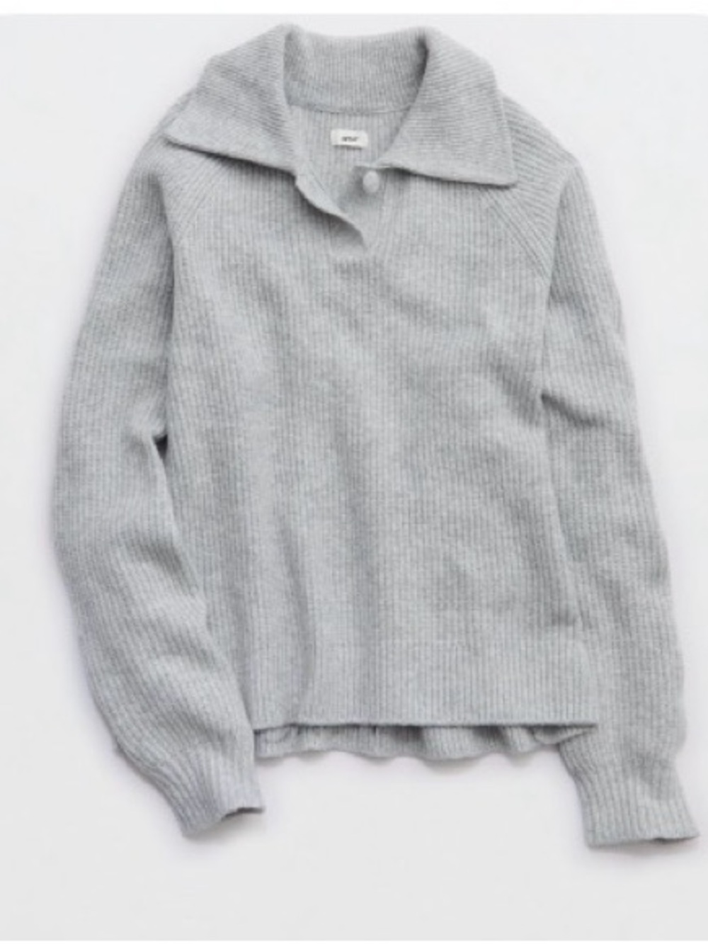aerie Light Gray Ribbed Polo Sweater - Picture 3 of 4